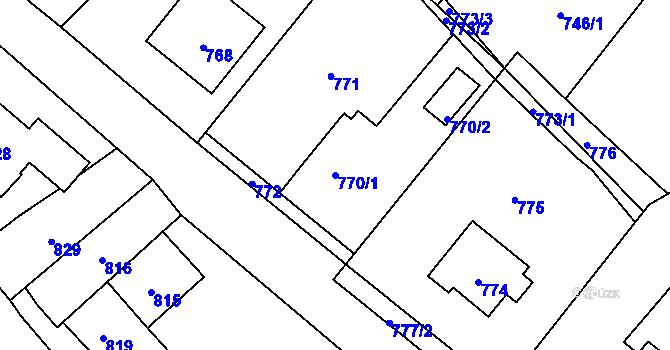 Parcela st. 770/1 v KÚ Fryšták, Katastrální mapa