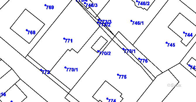 Parcela st. 770/2 v KÚ Fryšták, Katastrální mapa