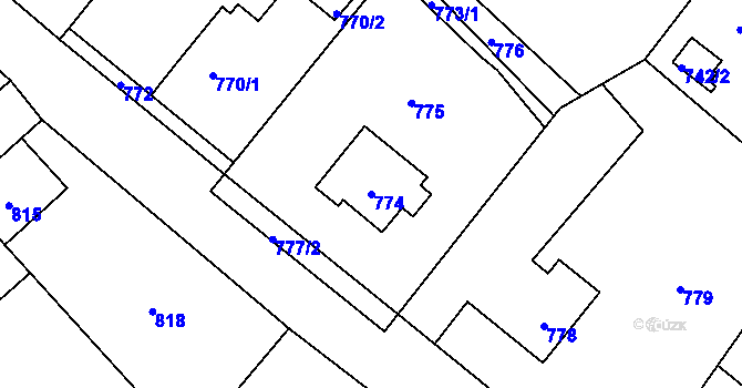 Parcela st. 774 v KÚ Fryšták, Katastrální mapa