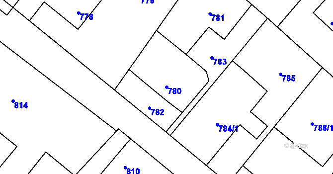 Parcela st. 780 v KÚ Fryšták, Katastrální mapa