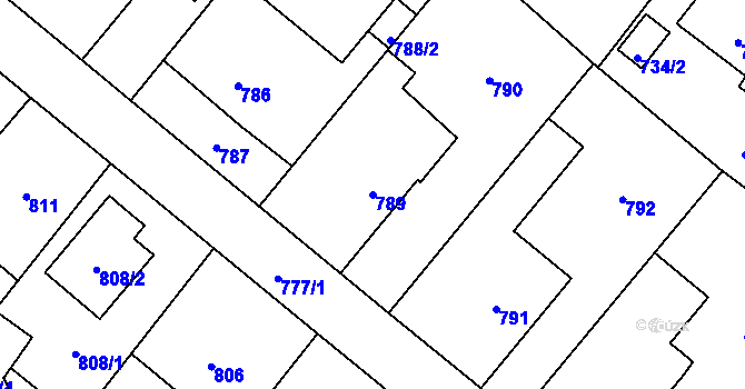 Parcela st. 789 v KÚ Fryšták, Katastrální mapa