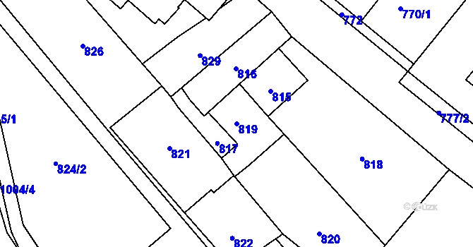 Parcela st. 819 v KÚ Fryšták, Katastrální mapa