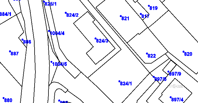 Parcela st. 824 v KÚ Fryšták, Katastrální mapa