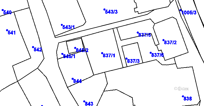 Parcela st. 837/1 v KÚ Fryšták, Katastrální mapa