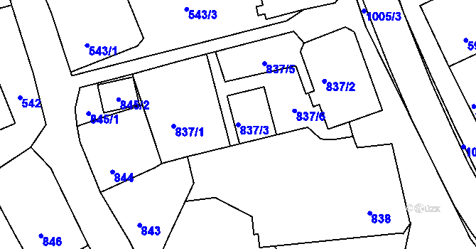 Parcela st. 837/3 v KÚ Fryšták, Katastrální mapa