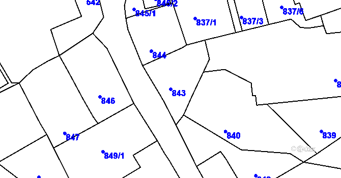 Parcela st. 843 v KÚ Fryšták, Katastrální mapa