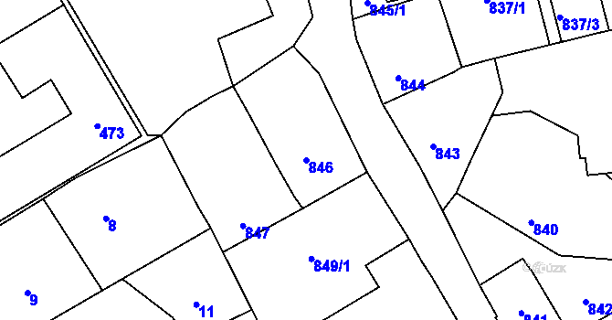 Parcela st. 846 v KÚ Fryšták, Katastrální mapa