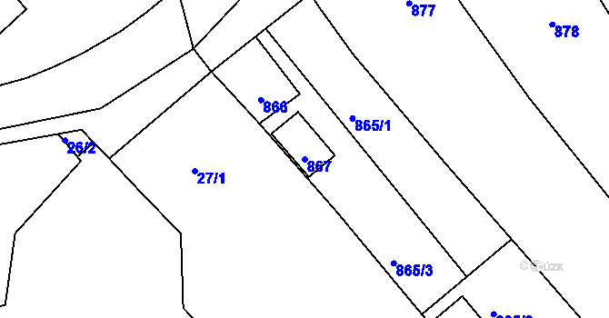 Parcela st. 867 v KÚ Fryšták, Katastrální mapa