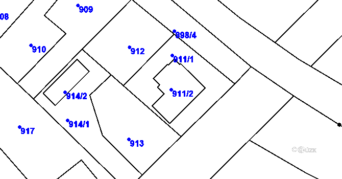 Parcela st. 911/2 v KÚ Fryšták, Katastrální mapa