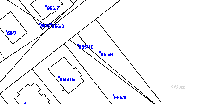 Parcela st. 955/9 v KÚ Fryšták, Katastrální mapa