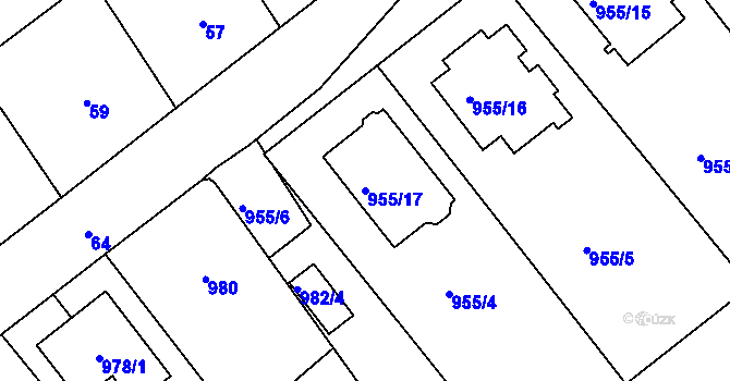 Parcela st. 955/17 v KÚ Fryšták, Katastrální mapa