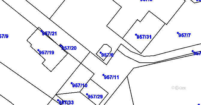 Parcela st. 957/6 v KÚ Fryšták, Katastrální mapa