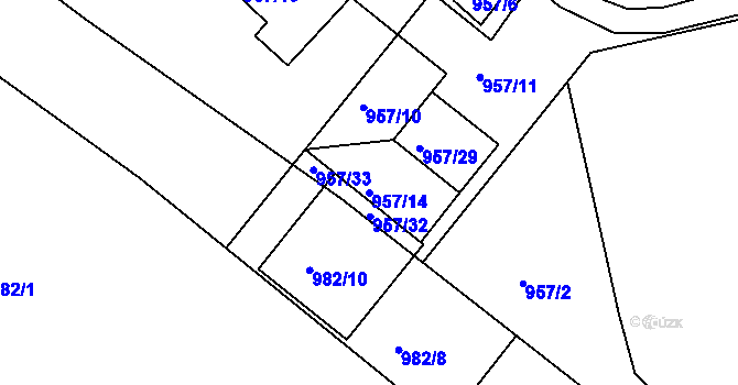 Parcela st. 957/14 v KÚ Fryšták, Katastrální mapa
