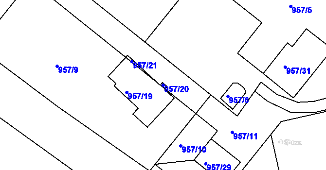 Parcela st. 957/20 v KÚ Fryšták, Katastrální mapa