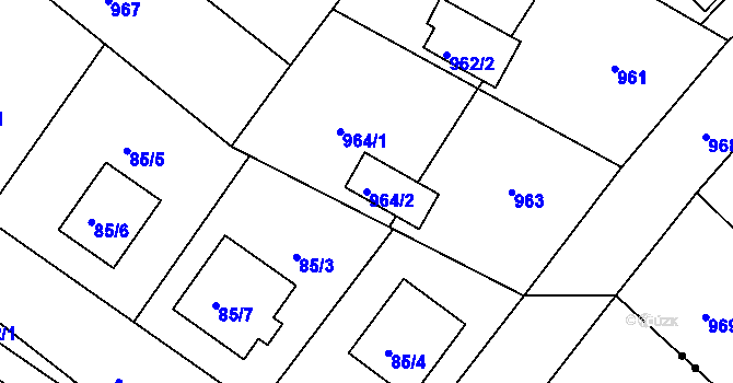 Parcela st. 964/2 v KÚ Fryšták, Katastrální mapa
