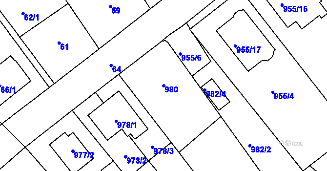 Parcela st. 980 v KÚ Fryšták, Katastrální mapa