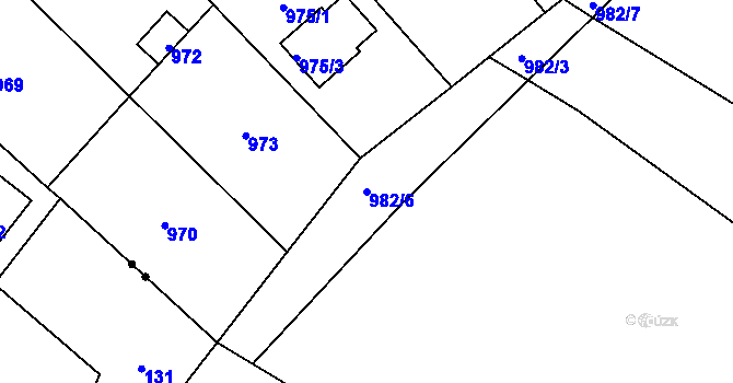 Parcela st. 982/6 v KÚ Fryšták, Katastrální mapa