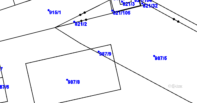 Parcela st. 987/9 v KÚ Fryšták, Katastrální mapa