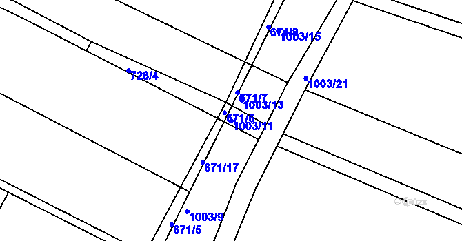 Parcela st. 1003/11 v KÚ Fryšták, Katastrální mapa
