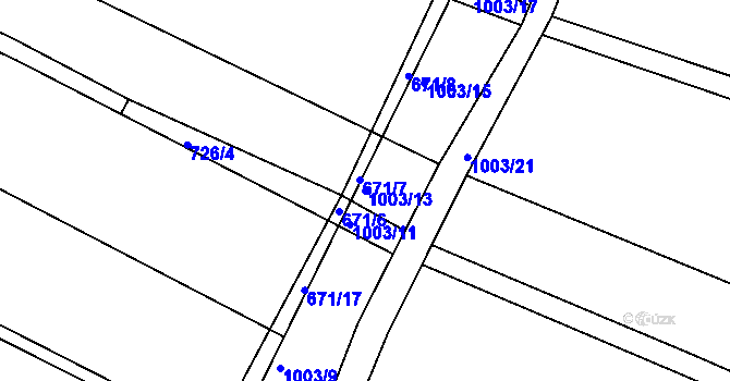 Parcela st. 1003/13 v KÚ Fryšták, Katastrální mapa