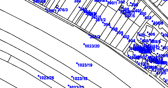 Parcela st. 1023/20 v KÚ Fryšták, Katastrální mapa