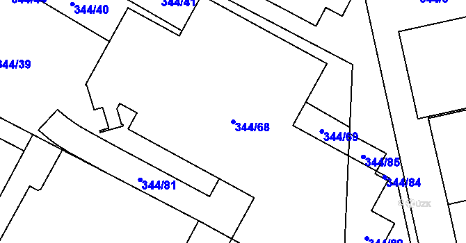 Parcela st. 344/68 v KÚ Fryšták, Katastrální mapa