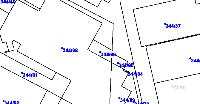 Parcela st. 344/69 v KÚ Fryšták, Katastrální mapa