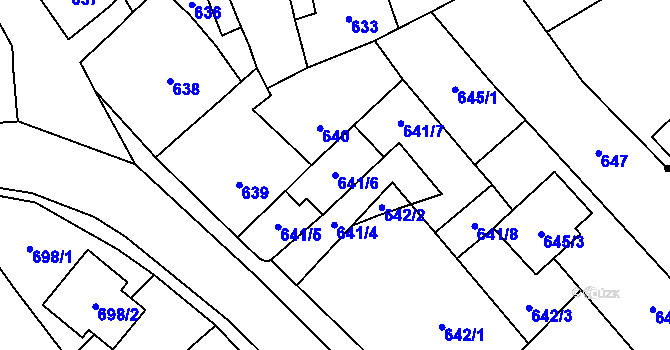 Parcela st. 641/6 v KÚ Fryšták, Katastrální mapa