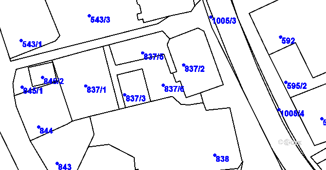 Parcela st. 837/6 v KÚ Fryšták, Katastrální mapa