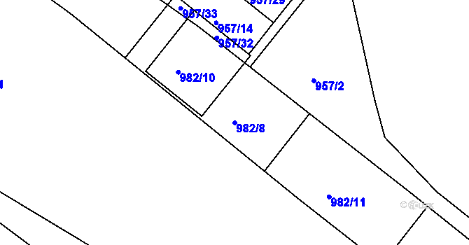 Parcela st. 982/8 v KÚ Fryšták, Katastrální mapa