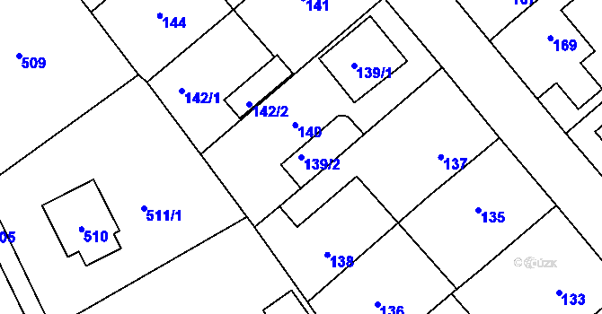 Parcela st. 139/2 v KÚ Fryšták, Katastrální mapa