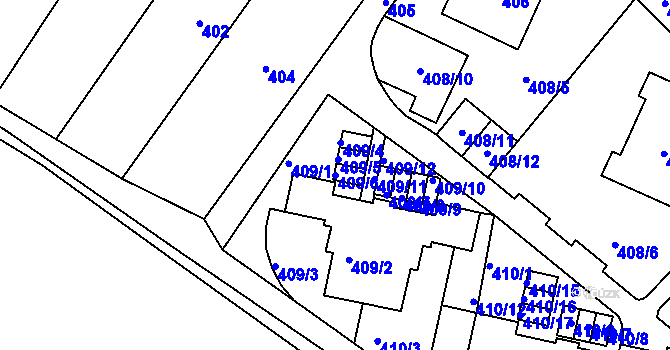 Parcela st. 409/6 v KÚ Fryšták, Katastrální mapa