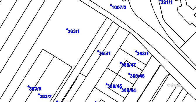 Parcela st. 365/1 v KÚ Fryšták, Katastrální mapa