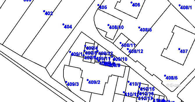 Parcela st. 409/12 v KÚ Fryšták, Katastrální mapa