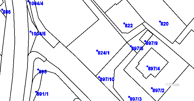 Parcela st. 824/1 v KÚ Fryšták, Katastrální mapa