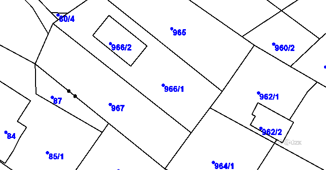 Parcela st. 966/1 v KÚ Fryšták, Katastrální mapa