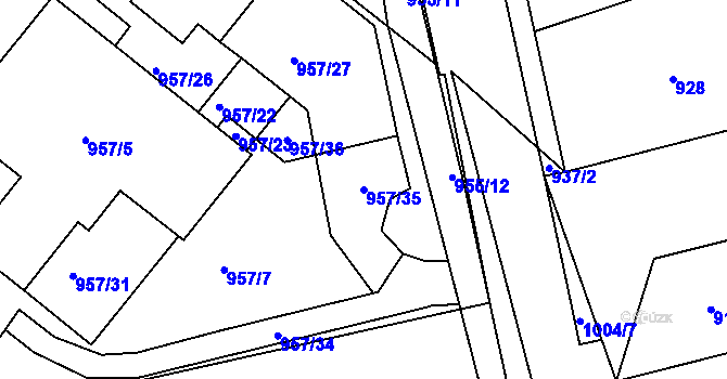 Parcela st. 957/35 v KÚ Fryšták, Katastrální mapa