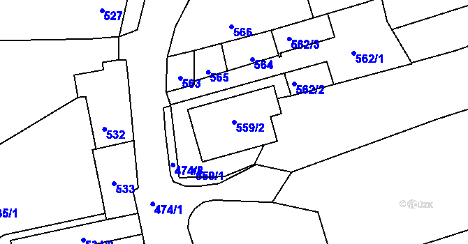 Parcela st. 559/2 v KÚ Fryšták, Katastrální mapa