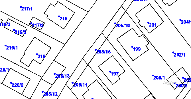 Parcela st. 205/15 v KÚ Fryšták, Katastrální mapa
