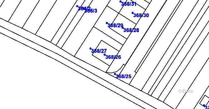 Parcela st. 368/26 v KÚ Fryšták, Katastrální mapa