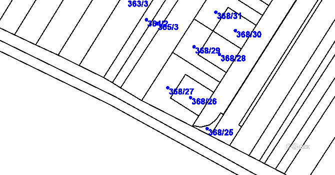 Parcela st. 368/27 v KÚ Fryšták, Katastrální mapa