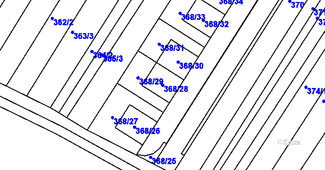 Parcela st. 368/28 v KÚ Fryšták, Katastrální mapa