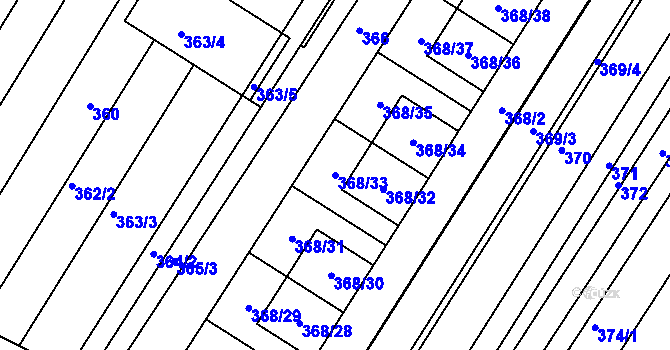 Parcela st. 368/33 v KÚ Fryšták, Katastrální mapa