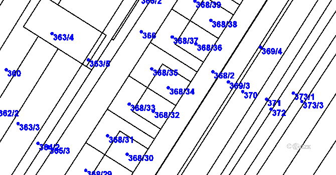 Parcela st. 368/34 v KÚ Fryšták, Katastrální mapa