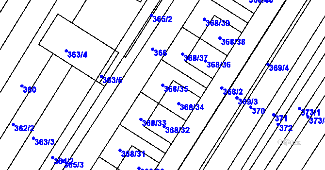 Parcela st. 368/35 v KÚ Fryšták, Katastrální mapa