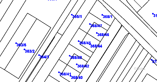 Parcela st. 368/45 v KÚ Fryšták, Katastrální mapa