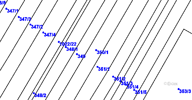 Parcela st. 350/1 v KÚ Fryšták, Katastrální mapa