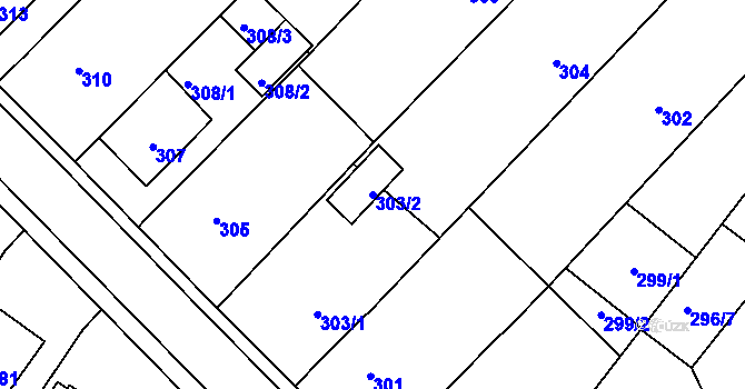 Parcela st. 303/2 v KÚ Fryšták, Katastrální mapa