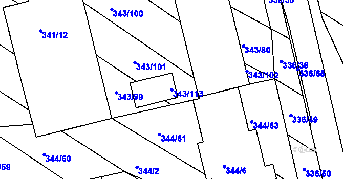 Parcela st. 343/113 v KÚ Fryšták, Katastrální mapa