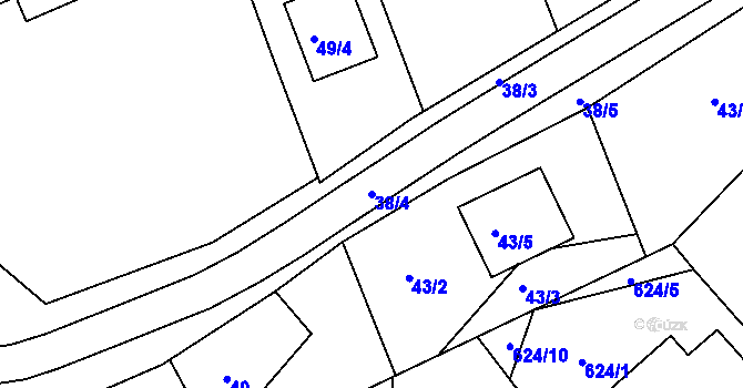 Parcela st. 38/4 v KÚ Fryšták, Katastrální mapa